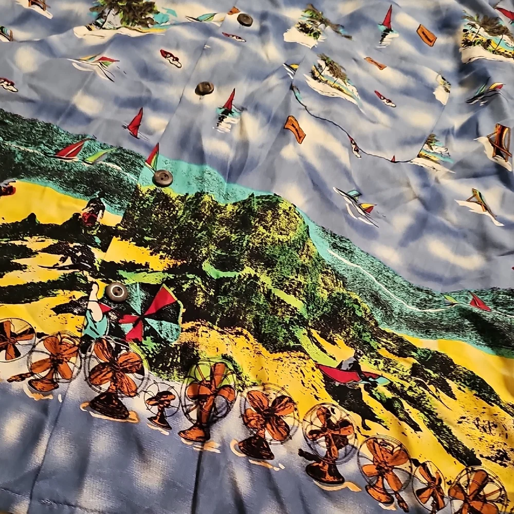 Ocean Current Multicolor Scenic Hawaiian Shirt Mens Large